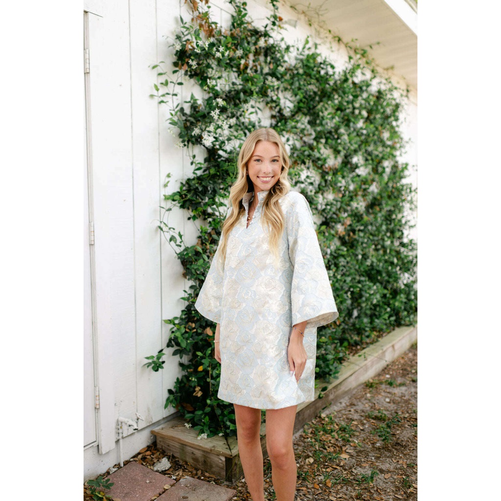 Nwt Jacquard Light Blue Floral Patterned Dress
